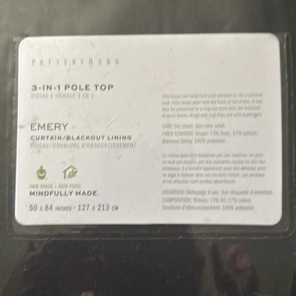 Pottery Barn Emery Linen Blackout Curtain in Black 50” x 84”